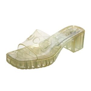 Gucci Women's Transparent Clear Jelly PVC Logo Slide Heeled Sandals Size 38